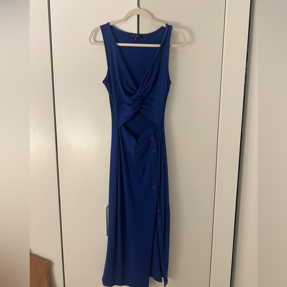 Blue dress with cut outs and slit